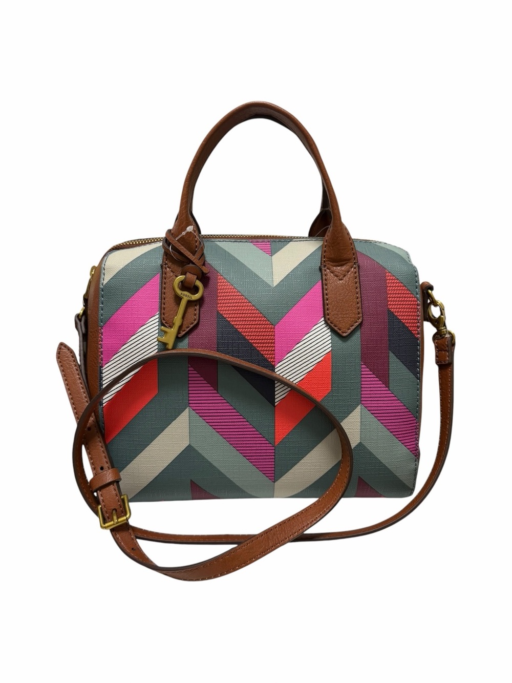 Fossil Brown/Multi Manmade Satchel Handbag
